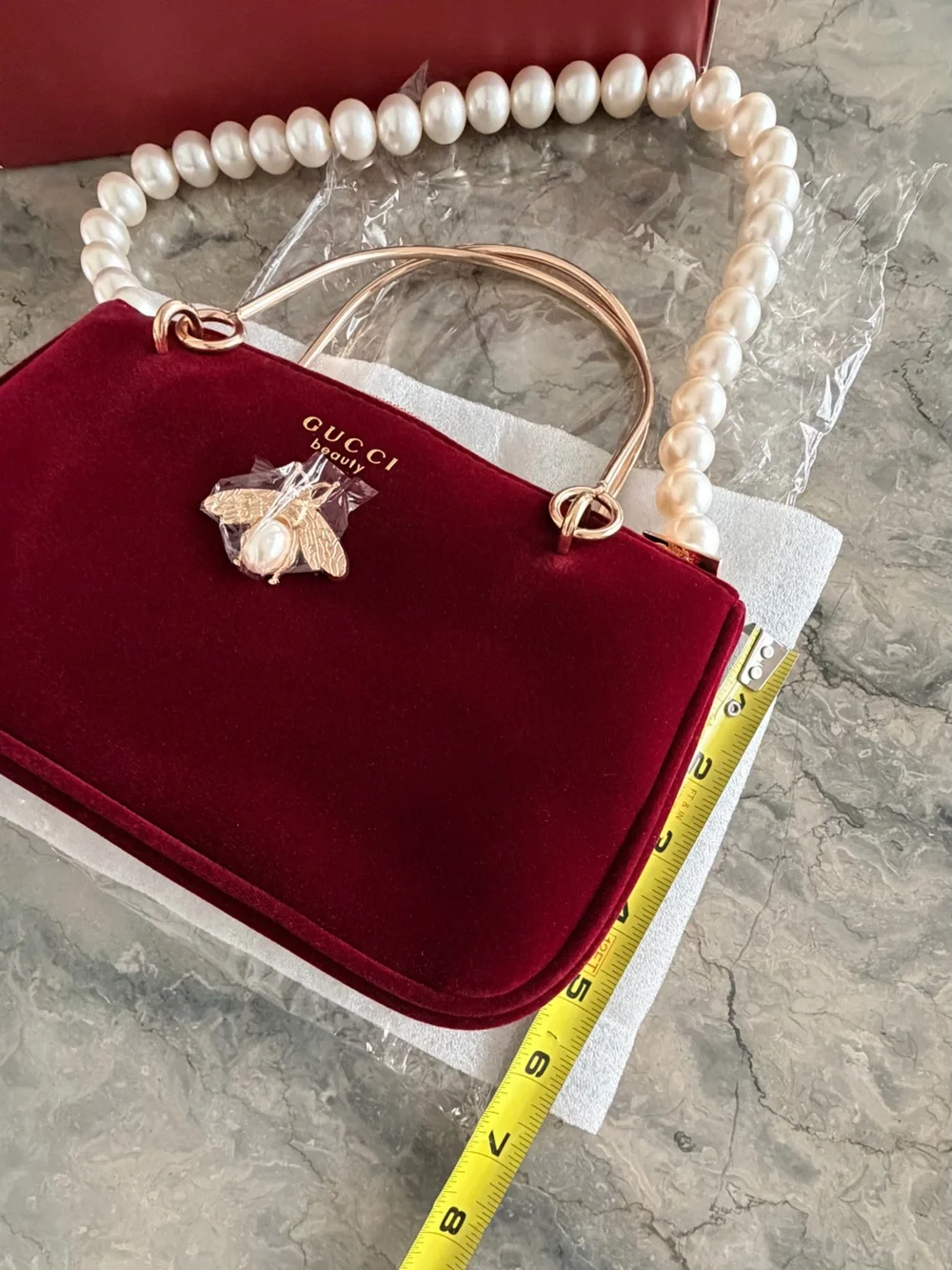 GUCCI BEAUTY GWP Velvet Pouch Makeup Cosmetic Burgundy RED